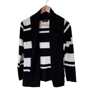 Gili Striped Cardigan Womens Medium Black White Excellent Open Front